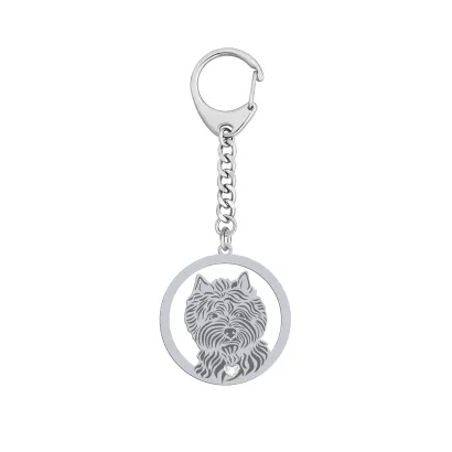 Silver Cairn Terrier engraved keyring with a heart - MEJK Jewellery