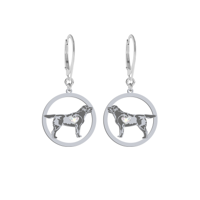Silver Labrador Retriever earrings with a heart, FREE ENGRAVING - MEJK Jewellery