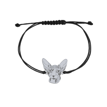 Silver Sphynx Cat string bracelet, FREE ENGRAVING - MEJK Jewellery