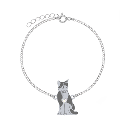Bransoletka z Kotem Domowym TUXEDO CAT srebro GRAWER GRATIS - MEJK Jewellery