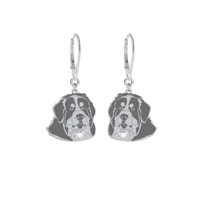 Silver Bernese Mountain Dog engraved earrings - MEJK Jewellery