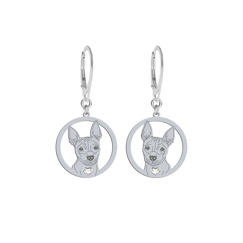 Silver American Hairless Terrier engraved earrings with a heart - MEJK Jewellery