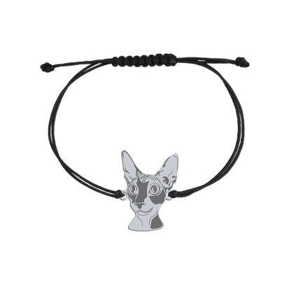Silver Cornish Rex Cat string bracelet, FREE ENGRAVING - MEJK Jewellery