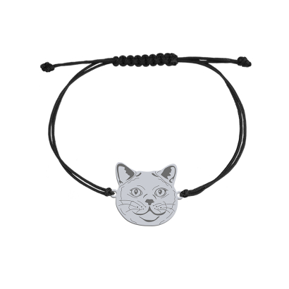 Silver British Shorthair Cat string bracelet, FREE ENGRAVING - MEJK Jewellery