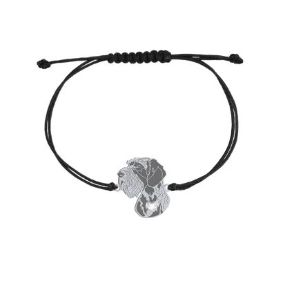 Silver German Wirehaired Pointer engraved string bracelet with a heart - MEJK Jewellery