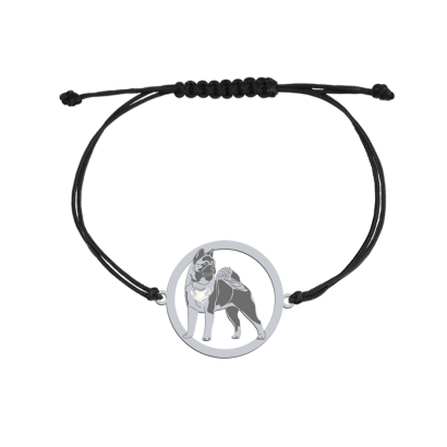 Silver American Akita engraved string bracelet - MEJK Jewellery