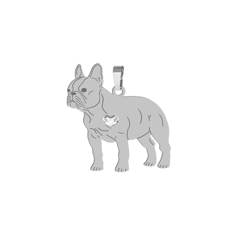 Silver French Bulldog pendant with a heart, FREE ENGRAVING - MEJK Jewellery
