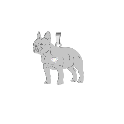 Silver French Bulldog pendant with a heart, FREE ENGRAVING - MEJK Jewellery