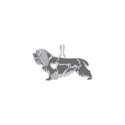 Silver Sussex Spaniel pendant with a heart, FREE ENGRAVING - MEJK Jewellery