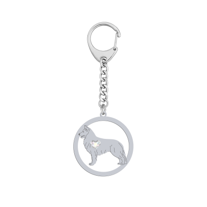 Brelok z psem grawerem sercem White Swiss Shepherd Dog srebro - MEJK Jewellery