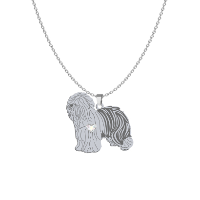 Silvr Old English Sheepdog necklace with a heart, FREE ENGRAVING - MEJK Jewellery