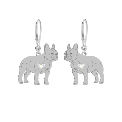 Silver French Bulldog engraved earrings with a heart - MEJK Jewellery