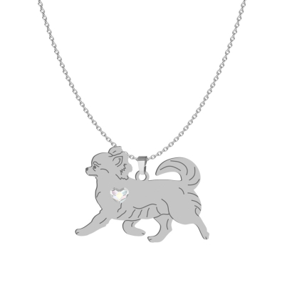 Naszyjnik z psem grawerem sercem Chihuahua Długowłosa srebro - MEJK Jewellery