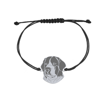 Bransoletka z psem Landseer srebro sznurek GRAWER GRATIS - MEJK Jewellery