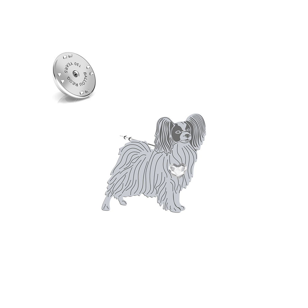 Silver Papillon pin with a heart - MEJK Jewellery