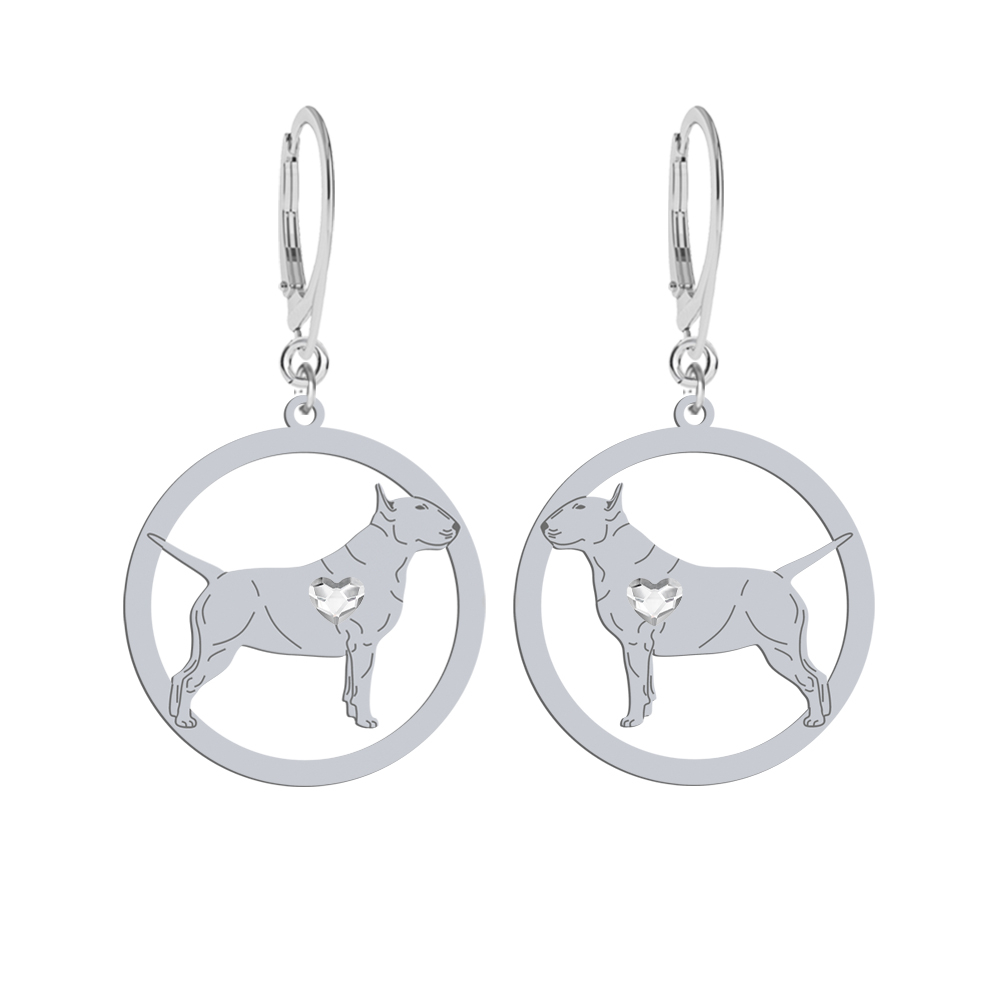 Silver Bull Terrier earrings with a heart, FREE ENGRAVING - MEJK Jewellery