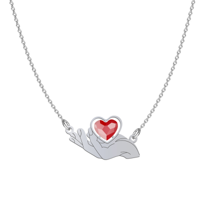  HAND HEART necklace with  crystal - rhodium-plated or gold-plated silver
