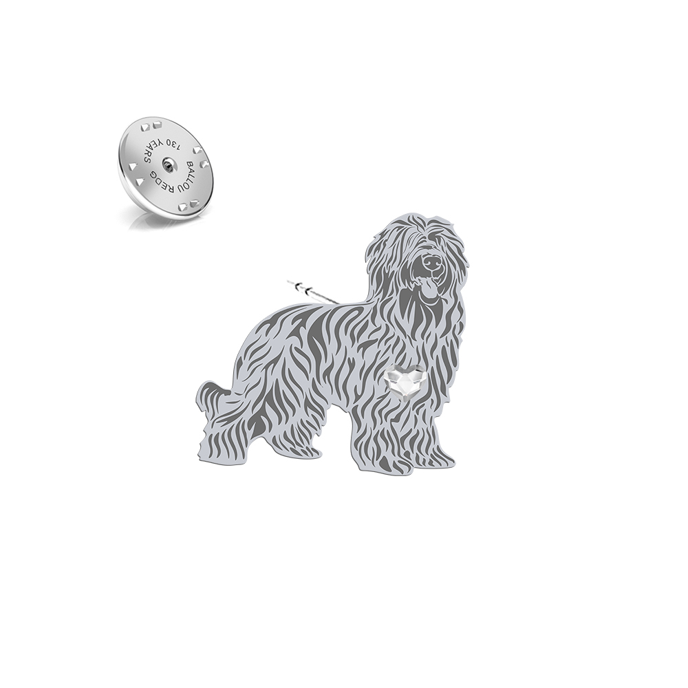 Silver Briard pin with a heart - MEJK Jewellery
