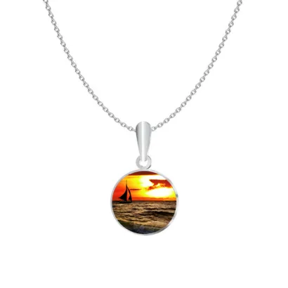 Zachód Słońca Naszyjnik ze Zdjęciem Personalizacja srebro GRAWER GRATIS