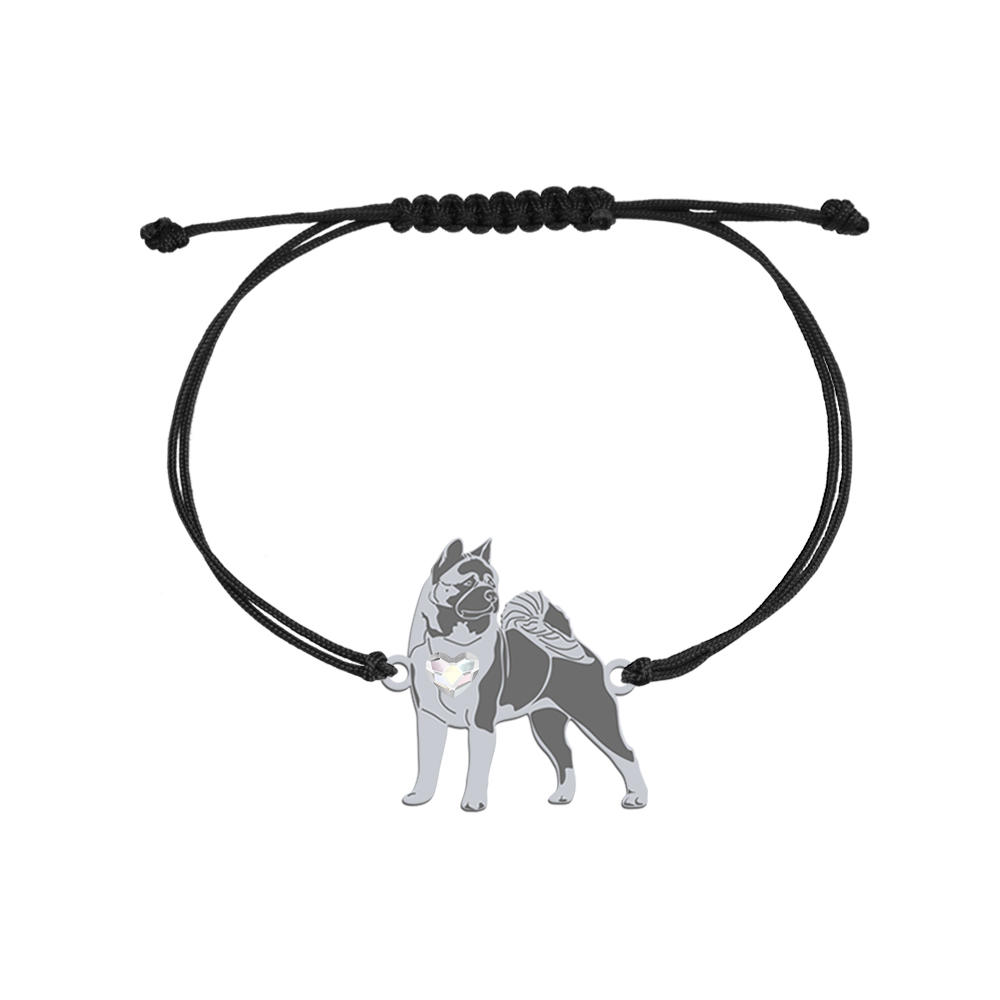 Bransoletka z psem Akita Amerykańska srebro sznurek GRAWER GRATIS - MEJK Jewellery