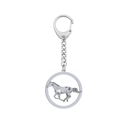  Silver Thoroughbred Horse keyring with, FREE ENGRAVING - MEJK Jewellery