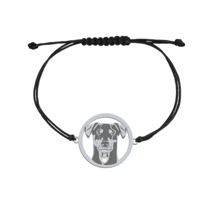 Bransoletka z psem Pinczer Średni srebro sznurek GRAWER GRATIS - MEJK Jewellery