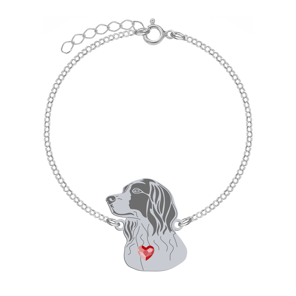 Silver Irish Red and White Setter engraved bracelet with a heart - MEJK Jewellery