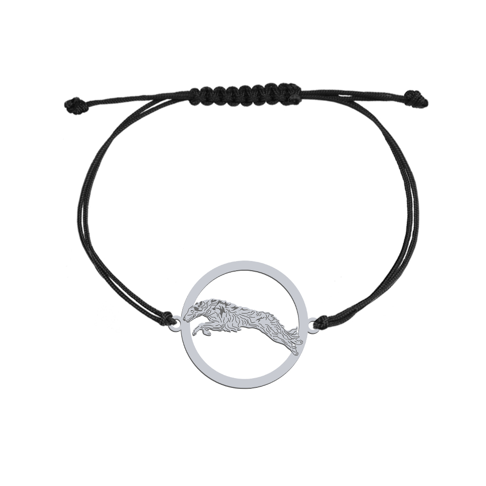 Bransoletka z psem Chart Rosyjski - Borzoj srebro sznurek GRAWER GRATIS - MEJK Jewellery