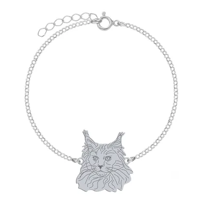 Silver Maine Coon Cat bracelet, FREE ENGRAVING - MEJK Jewellery