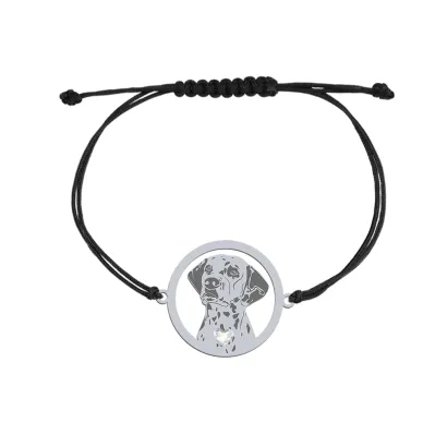 Silver Dalmatian string bracelet with a heart, FREE ENGRAVING - MEJK Jewellery