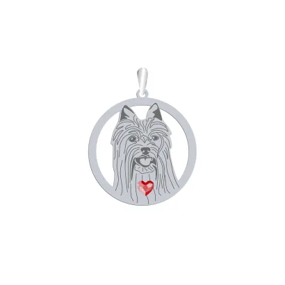 Silver Australian Silky Terrier engraved pendant with a heart - MEJK Jewellery