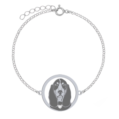 Silver Basset Bleu de Gascogne engraved bracelet with a heart - MEJK Jewellery
