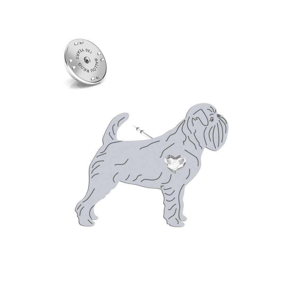 Silver Belgian Griffon pin with a heart - MEJK Jewellery