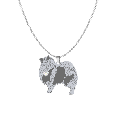 Silver Wolf Spitz  engraved necklace with a heart - MEJK Jewellery
