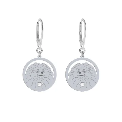 Silver Pomeranian engraved earrings - MEJK Jewellery