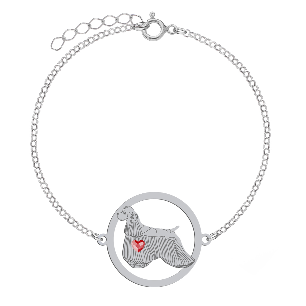 Silver American Cocker Spaniel engraved bracelet with a heart - MEJK Jewellery