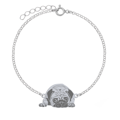 Silver Pug bracelet, FREE ENGRAVING - MEJK Jewellery