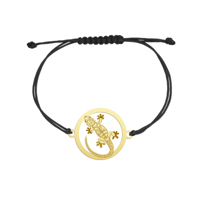 Bransoletka Pozłacana z Gekonem na sznurku GRAWER GRATIS - MEJK Jewellery