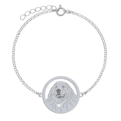 Silver Pyrenean Mountain Dog bracelet with a heart, FREE ENGRAVING - MEJK Jewellery