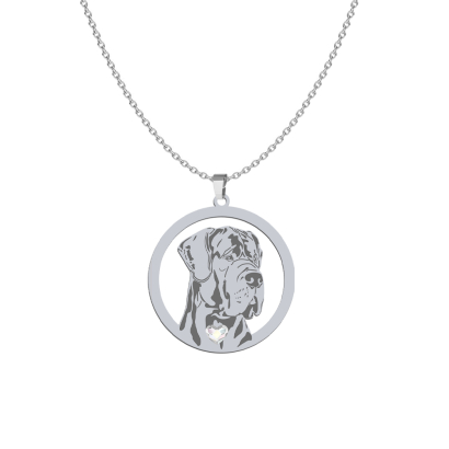Silver Great Dane necklace with a heart, FREE ENGRAVING - MEJK Jewellery