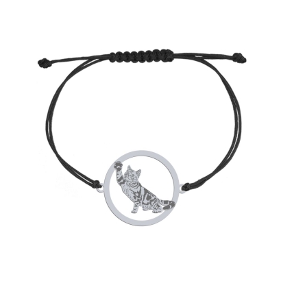 Srebrna bransoletka Kot Amerykański Krótkowłosy sznurek GRAWER GRATIS - MEJK Jewellery
