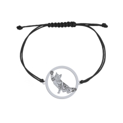 Srebrna bransoletka Kot Amerykański Krótkowłosy sznurek GRAWER GRATIS - MEJK Jewellery