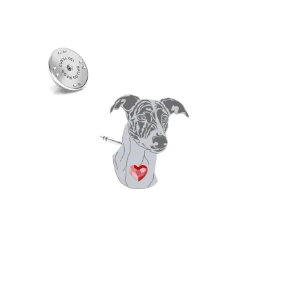 Silver Hungarian Greyhound pin with a heart - MEJK Jewellery