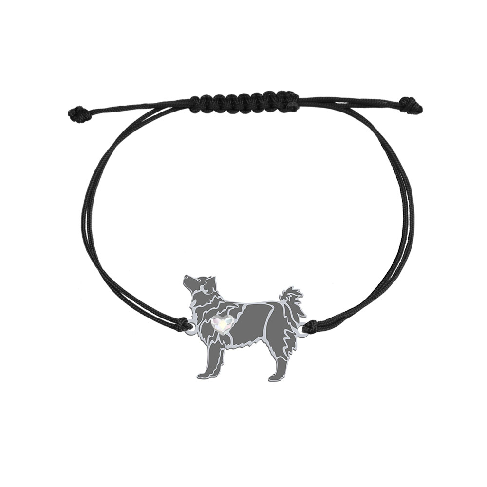 Silver Swedish Lapphund engraved string bracelet with a heart - MEJK Jewellery