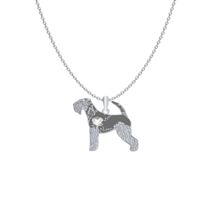 Silver Lakeland Terrier necklace with a heart, FREE ENGRAVING - MEJK Jewellery