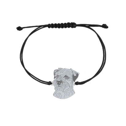 Bransoletka z psem Border Terrier srebro sznurek GRAWER GRATIS - MEJK Jewellery