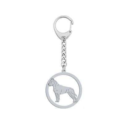 Silver American Staffordshire Terrier-Amstaff engraved keyring - MEJK Jewellery