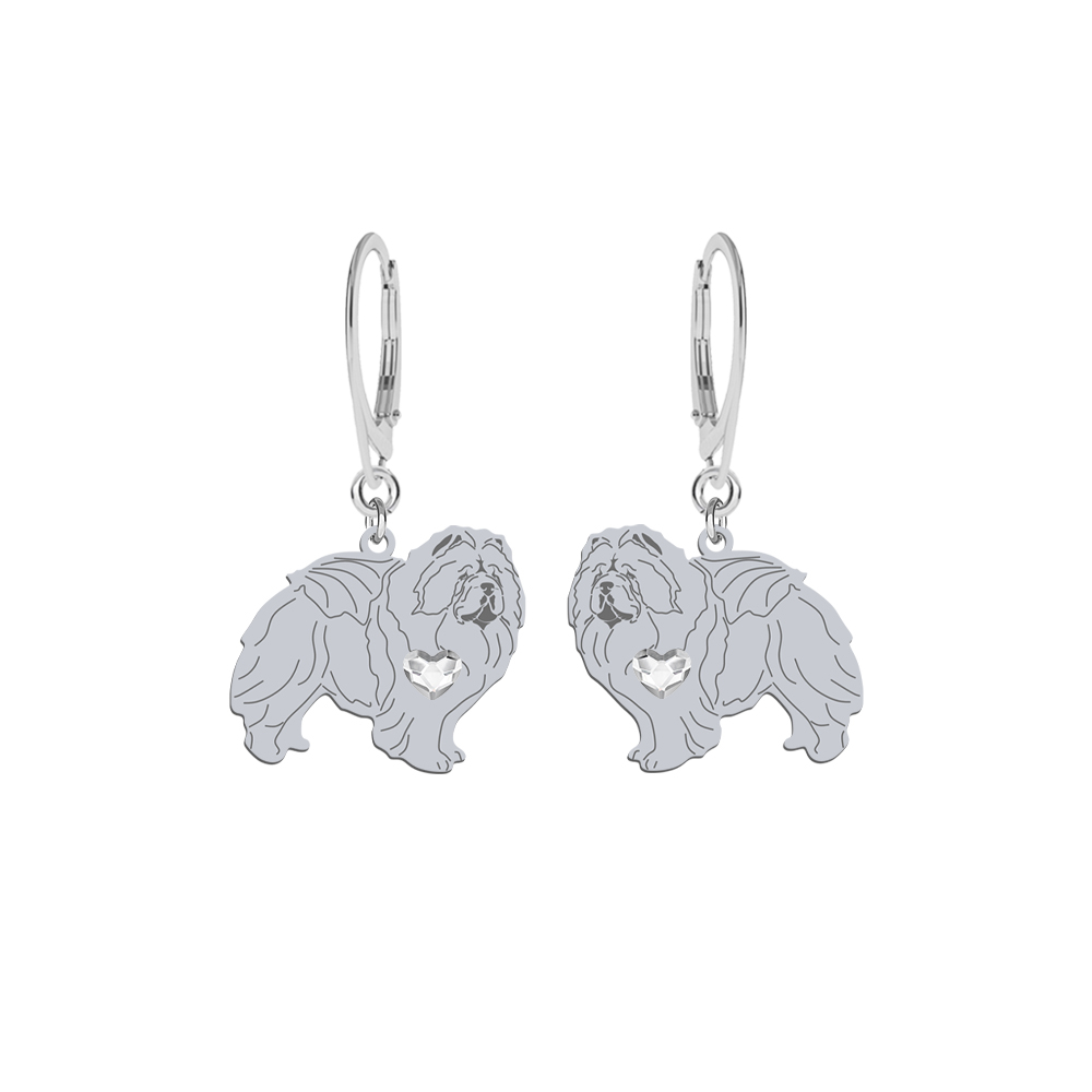 Silver Chow chow earrings with a heart, FREE ENGRAVING - MEJK Jewellery