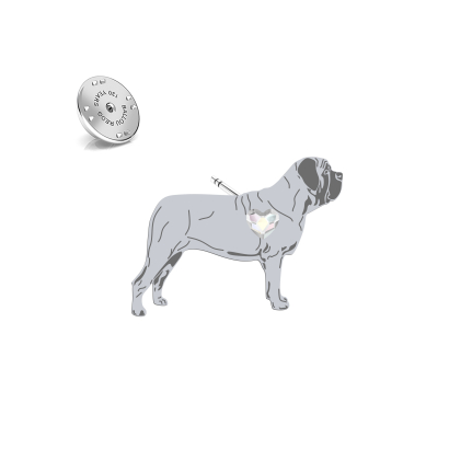 Silver English Mastiff pin with a heart - MEJK Jewellery