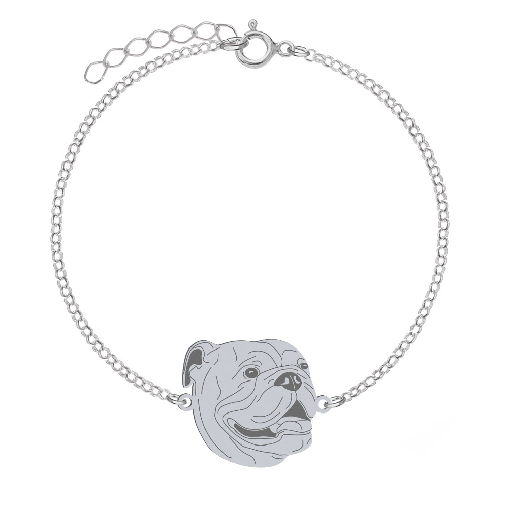 Silver English Bulldog bracelet, FREE ENGRAVING - MEJK Jewellery